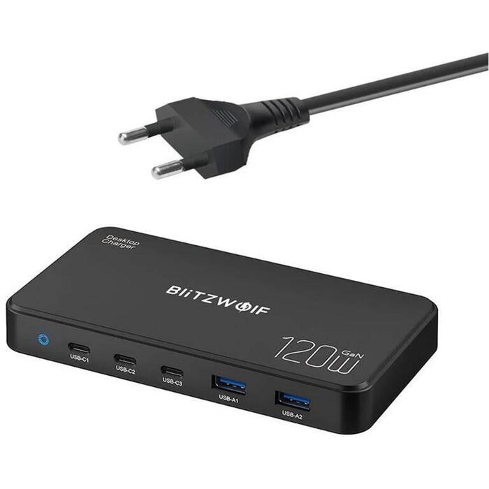 Blitzwolf BW-i100 lādētājs, 5-in-1, 120W, 2xUSB-A