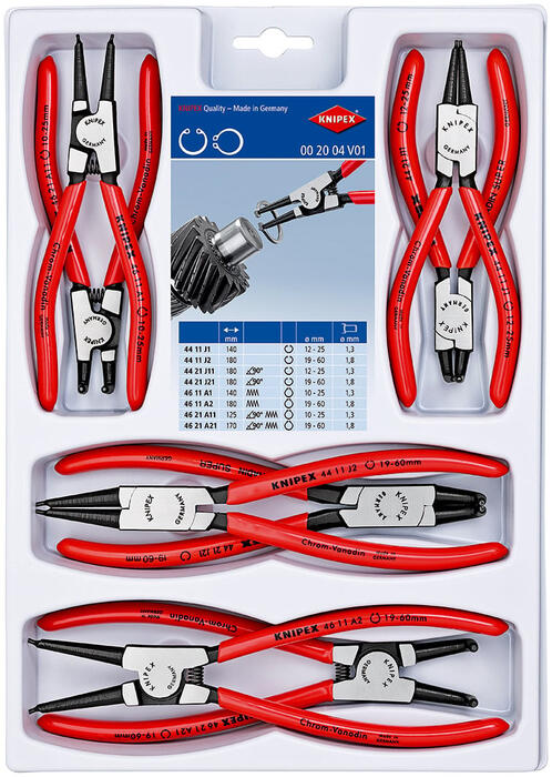 Circlip knaibles komplekts, KNIPEX, 00 20 04 V01, 8 daļas, 210 x 35 mm (00 20 04 V01)