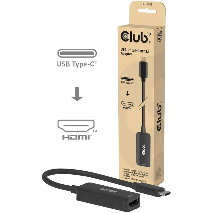 Club3D CAC-2505 USB-C-HDMI adapteris, 8K60Hz, DP