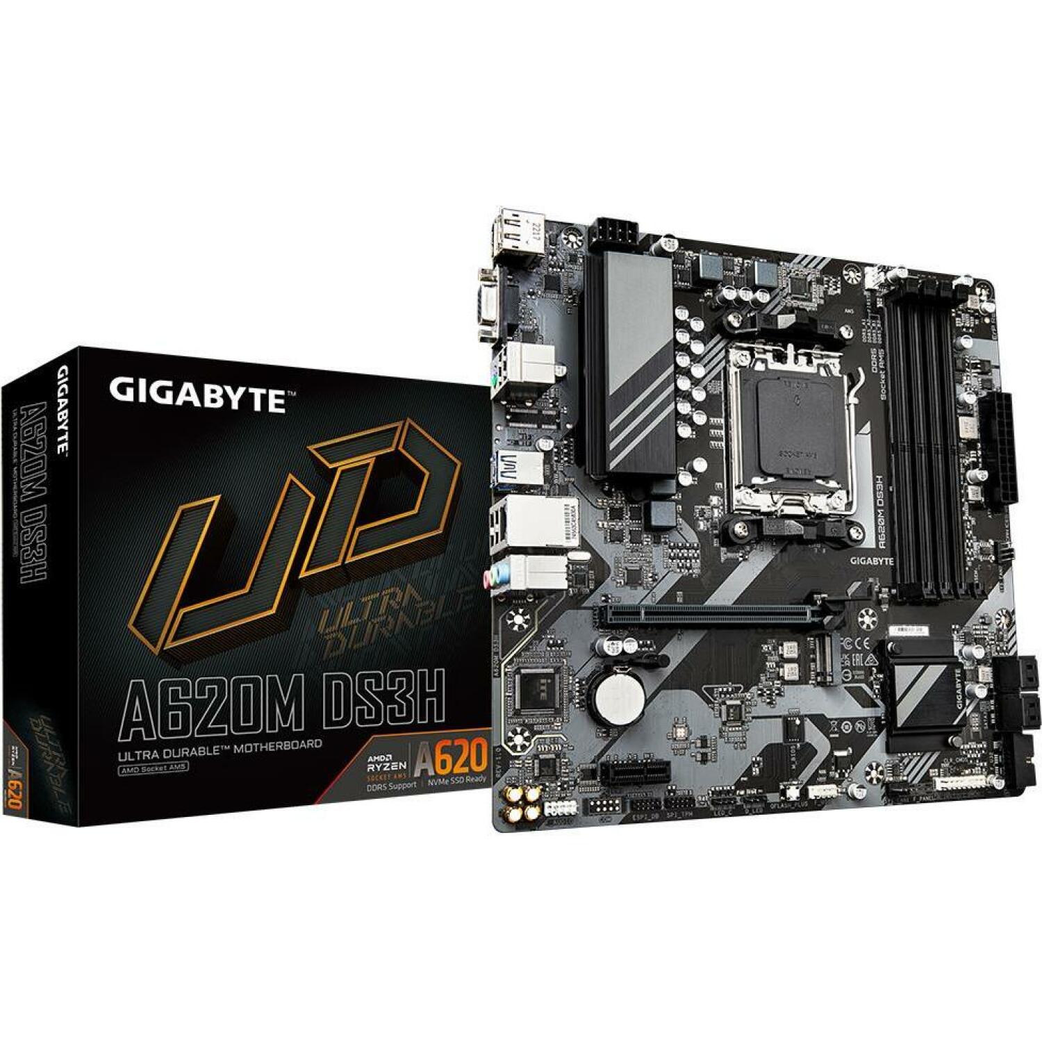 Gigabyte A620M DS3H 2.0, AMD Socket AM5, 5+2+2 фазы, до 7600MHz DDR5, 1xPCIe 4.0 M.2, GbE LAN, USB 3.2 Gen 1 (A620M DS3H 2.0)