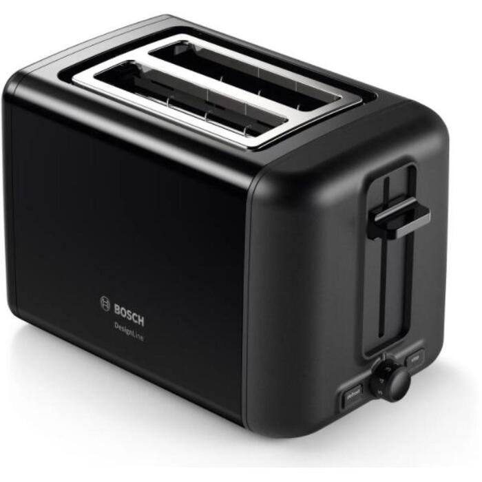 Bosch DesignLine maizīšu sildītājs TAT3P423, 970 W, 2, nerūsējošais tērauds, melns, automātiska izslēgšanās, augsts pacēlums (TAT3P423)