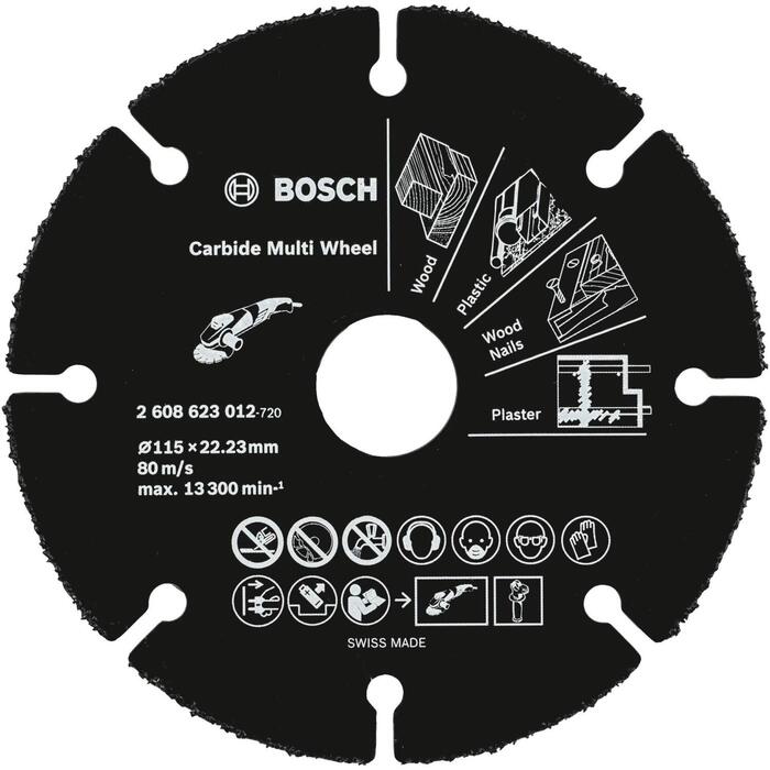 Bosch Griešanas disks 2608623012, 115 mm, 1 mm, 22.23 mm, karbīds, taisns, 13300 m/s, koks/plastmasa/ģipsis, 80 rpm (2608623012)