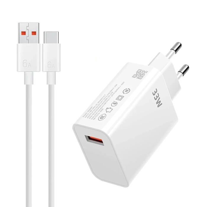 Универсальное зарядное устройство с USB разъёмом и кабелем USB на USB-C 33W для телефона и планшета белый BHR9956EU Xiaomi (BHR9956EU)