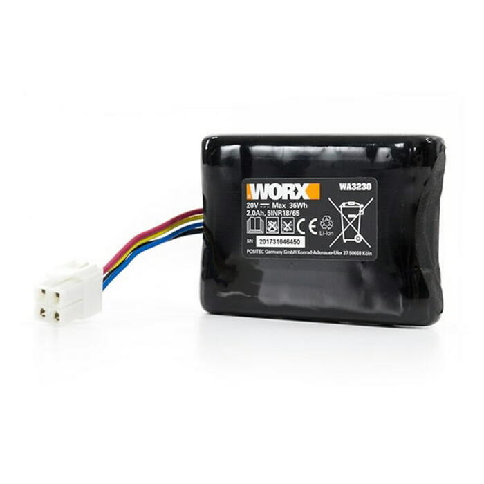 Worx Аккумулятор WA3230 50032492, 20V, 2.0Ah, Li-ion, совместим с WR101SI, WR102SI, WR104SI, WR105SI, WR106SI (50032492)
