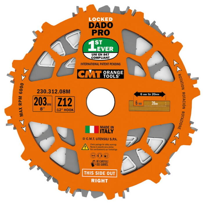 CMT Dado Pro zāģripu komplekts 230.312.08M, 203x6-20/30mm, Z12, FTG, ATB (230.312.08M)