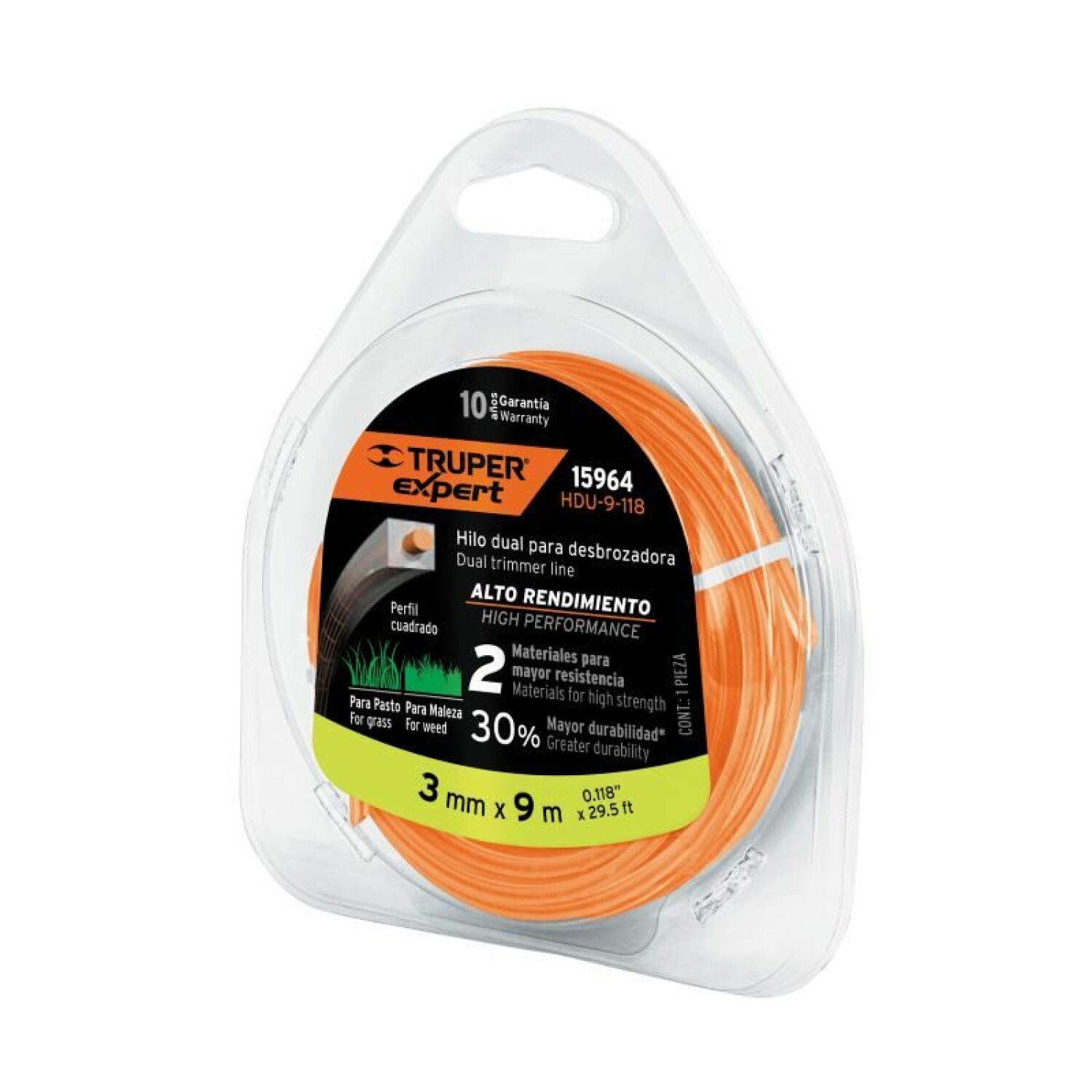 Trimmera aukla 3,0 mm x 9 M, kvadrātveida, HDU-9-118 TRUPER (HDU-9-118)