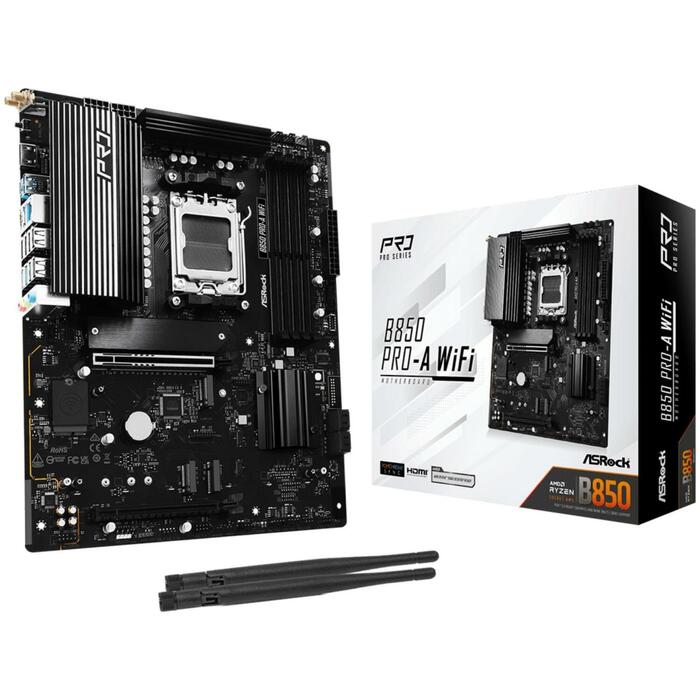 Asrock Dēlis B850 PRO-A WIFI, 4 x DDR5 DIMM, 256 GB, 1 x PCIe 5.0 x16, 1 x HDMI, 1 x USB Type-C, 7.1 CH audio, Wi-Fi 6E (B850 PRO-A WIFI)