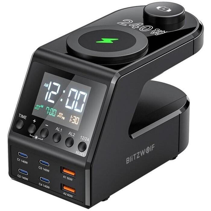 Blitzwolf BW-FW10 modinātājpulkstenis ar lādētāju, 2xUSB-A
