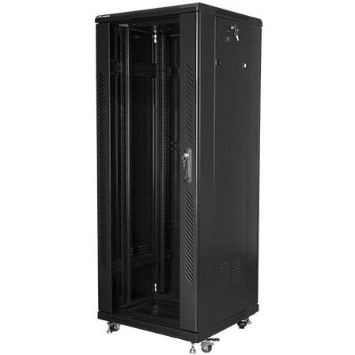 Lanberg напольный шкаф FF01-6632-12B, 600mm, 32U, 800kg, 2 вентилятора, IP20, 4 вертикальные рейки (FF01-6632-12B)