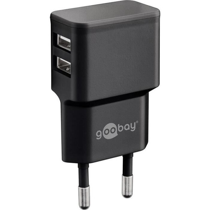 Goobay USB зарядное устройство 44951, 12Вт, 5В, 2.4А, 2x USB 2.0 Type A, 100-240В, черный (44951)