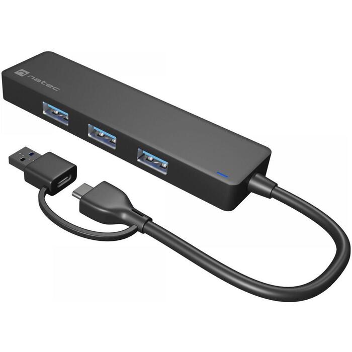 Natec USB centrmezgls Mayfly NHU-1342, 4 x USB 3.0, 0.15 m, melns, USB barošana, datu pārsūtīšanas ātrums 0-5000 (NHU-2023)