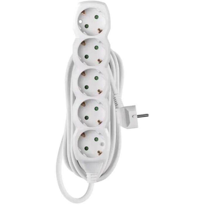 Emos Удлинитель P0525R, 5 м, 5× 2P + PE GERMAN, белый, ПВХ, 3 680 Вт, защита от детей (P0525R)