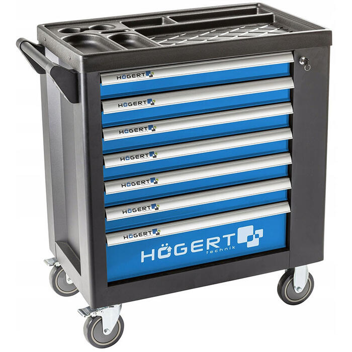 Hogert HT7G049 инструментальный шкаф, 7 ящиков, боковая дверь, 455x700x900мм, 6x50мм, 1x130мм, 15кг, 25кг, 5x1.25" колеса (HT7G049)