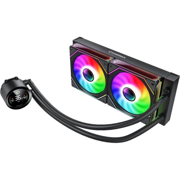 Gamemax procesora šķidruma dzesētājs ICEBURG 240 DIGITAL BK, 58.8 cfm, TDP līdz 245W, 800-1800 rpm, 4-pin PWM, 36.9 dBA (ICEBURG 240 DIGITAL BK)