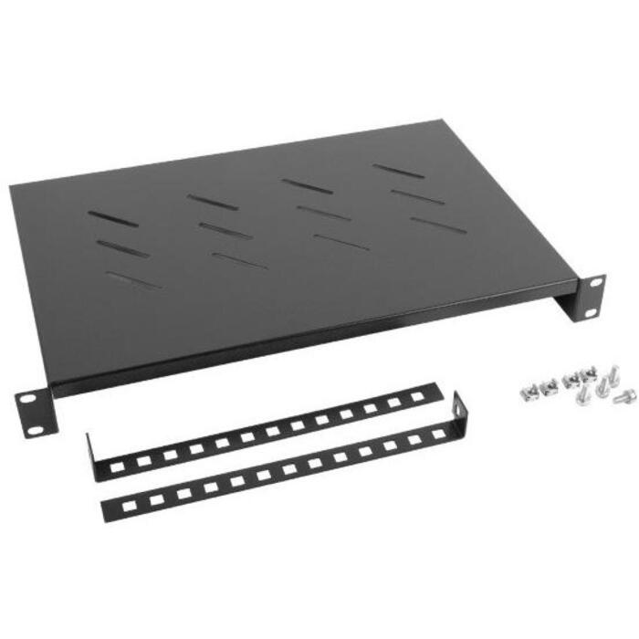 Lanberg фиксированная полка 1U AK-1004-B, 483x300mm, 25kg, черная, монтаж: четырехточечный спереди и сзади (AK-1004-B)