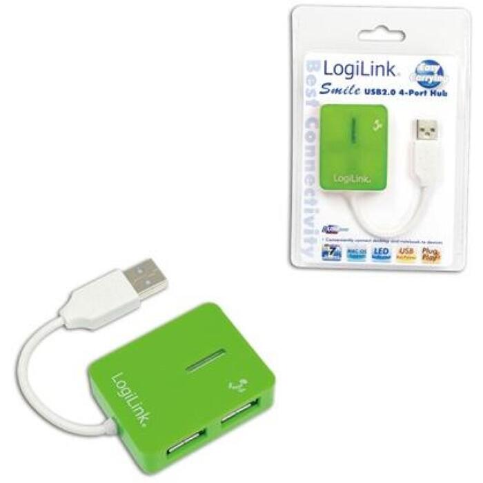 Logilink USB centrmezgls UA0138, 4x USB 2.0, 480 Mbit/s, zaļš, USB barošana, pārstrāvas aizsardzība (UA0138)