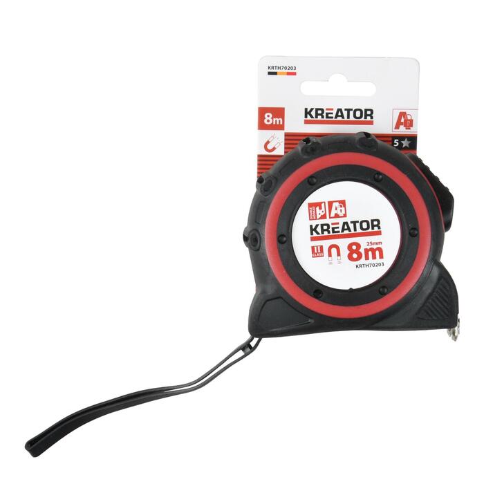 Kreator mērlente KRTH70203, 8 m, 25 mm, tērauds, magnētisks gals, fiksators, klips, MID 2 (KRTH70203)