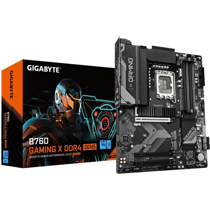 Gigabyte Mātesplate B760 GAMING X D4 GEN5, LGA 1700, 8+1+1 fāzes VRM, līdz 5333MHz DDR4, 3xPCIe 4.0 M.2, 2.5GbE LAN, USB-C 10Gb/s (B760 GAMING X D4 GEN5)