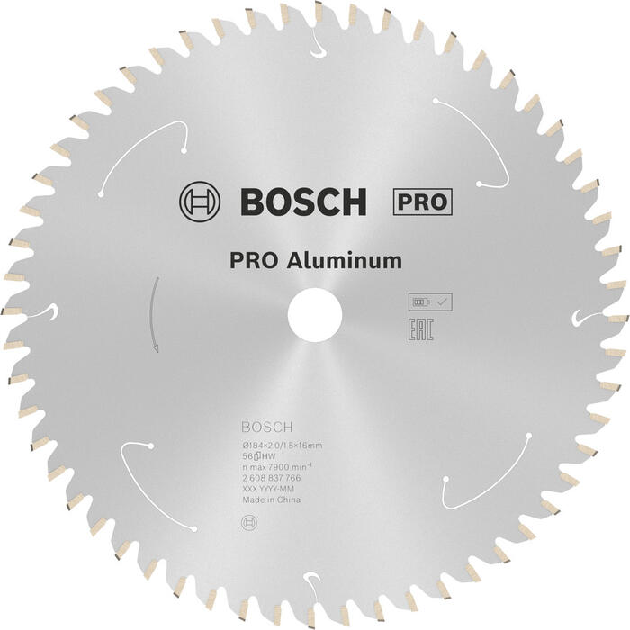 Bezvadu ripzāģa asmens alumīnijam, 184 mm, 56 zobi, 2608837766 BOSCH (2608837766)