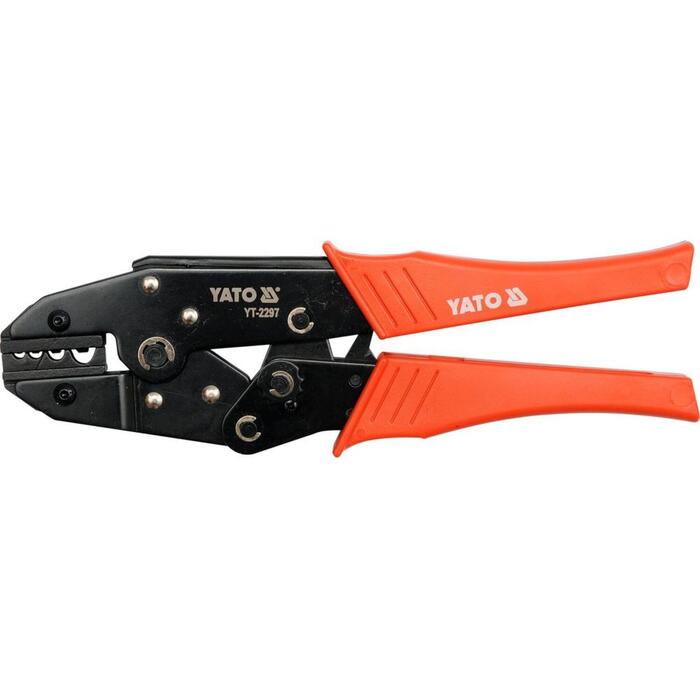 Yato Gofrēšanas knaibles YT-2297, 220mm, 1.5-10mm2, 20~8 AWG, oglekļa tērauds, melnināta virsma, PP rokturi, sprūdrata mehānisms (YT-2297)