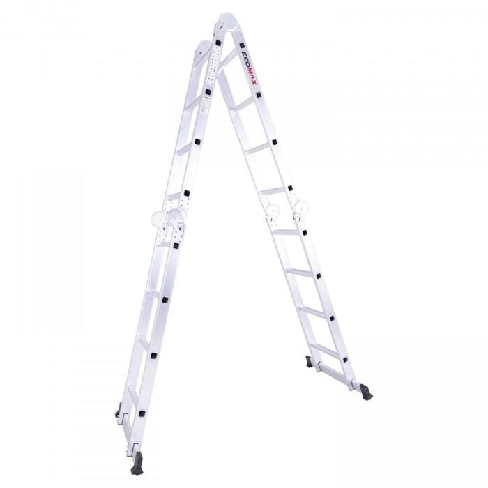 Ecomax Universālās kāpnes Silver PRO EML0002 EMX, 4x4 pakāpieni, 150kg, 2,26m, 4,65m, 1,23m, alumīnija, EN131 (EML0002&EMX)