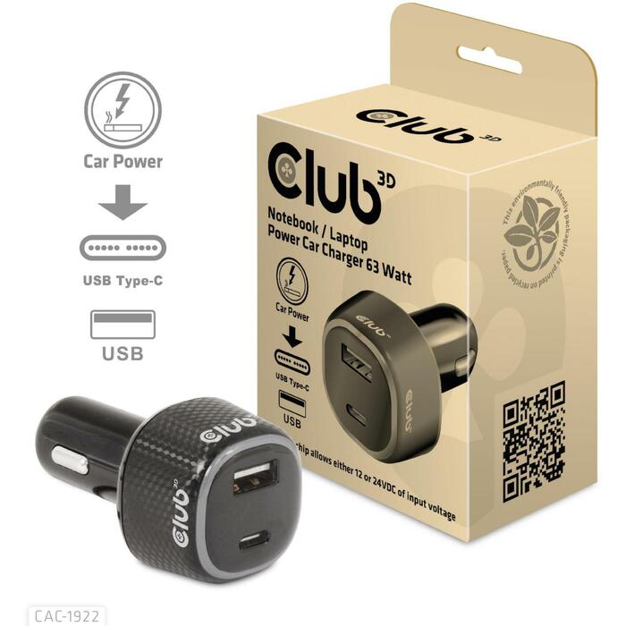 Club3D Lādētājs CAC-1922 63W, 12-24V, 1xUSB