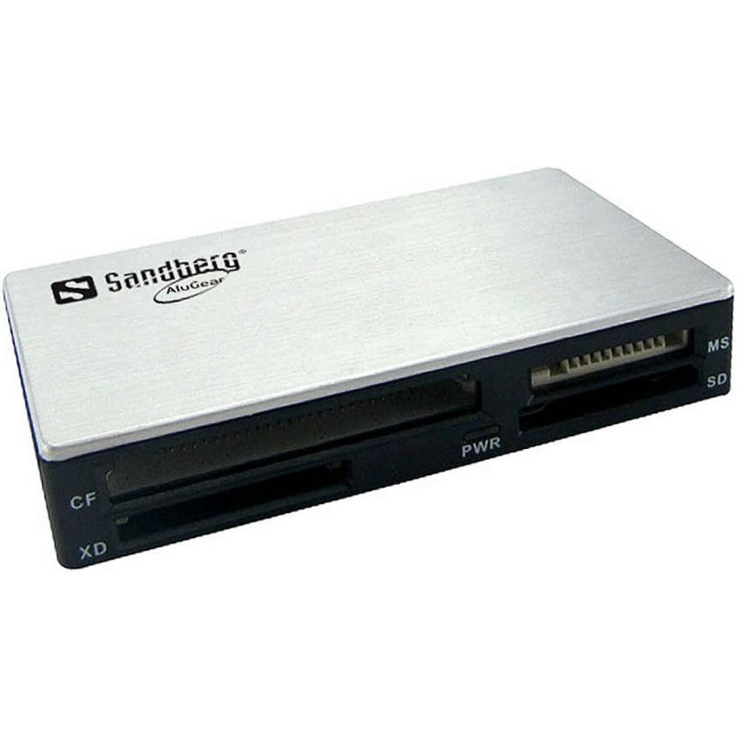 Sandberg 133-73 картридер, USB 3.2 Gen 1 Type-A, 5000 Мбит/с, CF, SD, microSD, MS, xD, черный, серебристый (133-73)