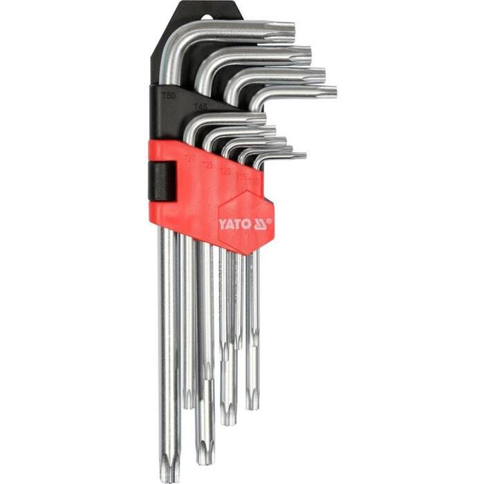 Yato Torx atslēgu komplekts YT-0511, 9 gab., T10-T50, CrV 6150, 52-56 HRC, Torx TR, satīna apdare (YT-0511)