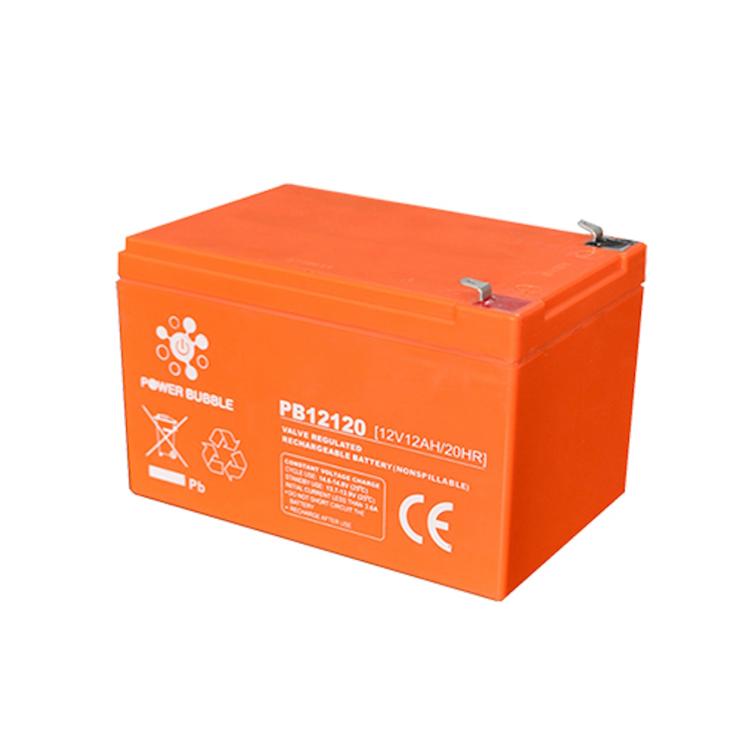 Power Bubble Akumulators PB1212, 12V DC, 12Ah, AGM, Li-Ion, F1/F2, -15°C līdz +50°C, oranžs (PB1212)
