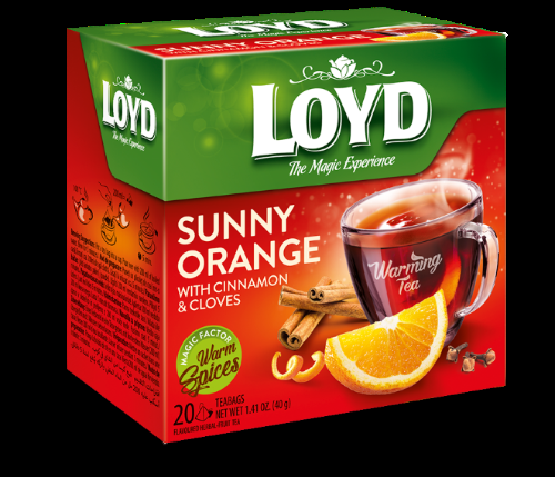 Augļu tēja LOYD Pyramids ar sildošu efektu Sunny Orange ar kanēli un krustnagliņām, 20x2 g (450-11613)