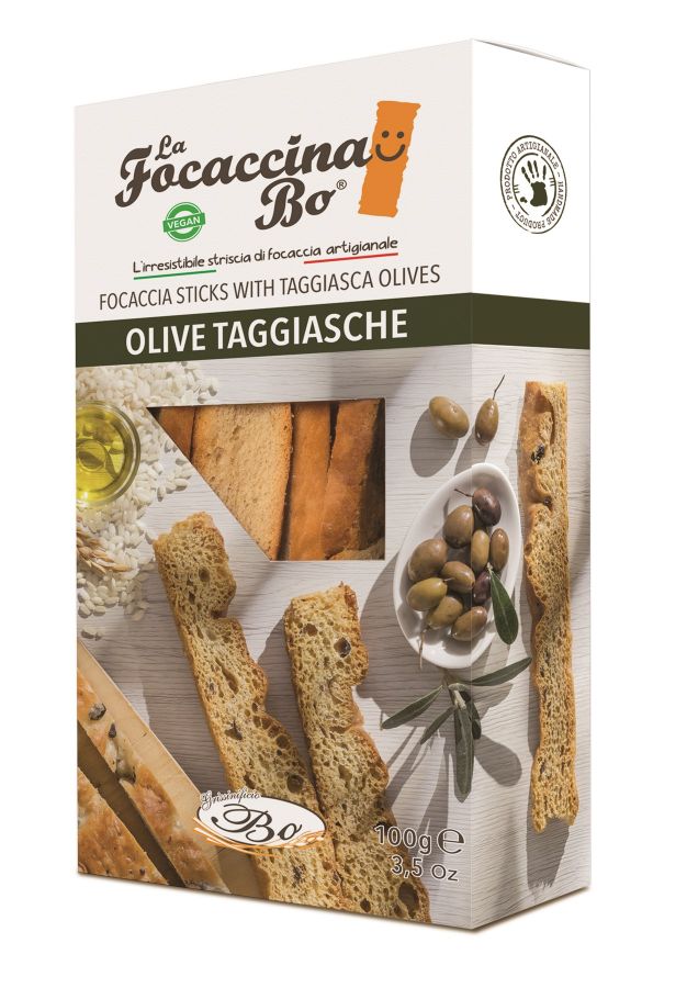 Maizes standziņas FOCACCINA kraukšķīgā fokača ar Taggiasca olīvām, 100g (450-27455)