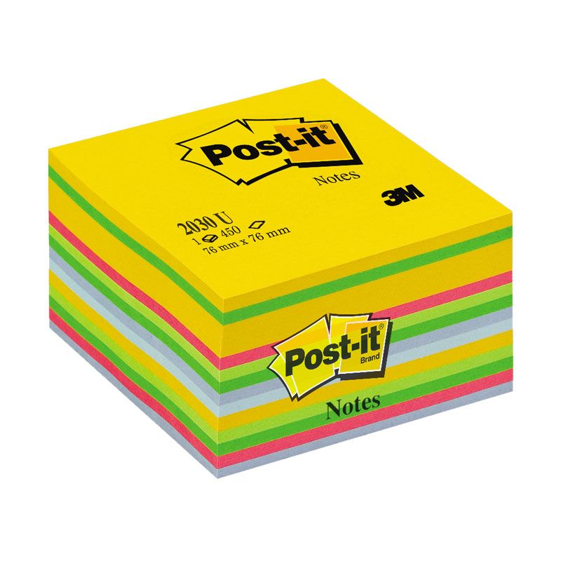 Piezīmju līmlapiņu kubs Post-it Ultra 76x76mm, asorti krāsas, 450 lpp (100-02217)