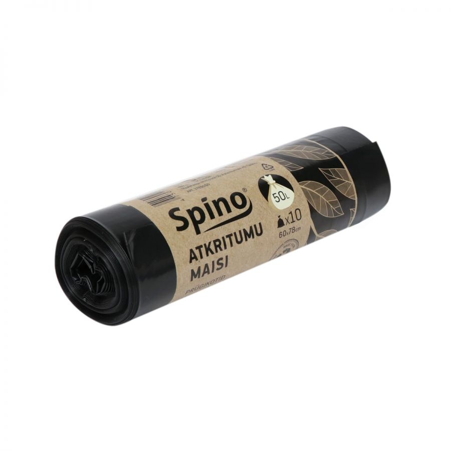 Atkritumu maisi SPINO, tilpums 50 L, 10 gab., 33 mkr, LDPE, 60 x 78 cm, melnā krāsā (400-10528)