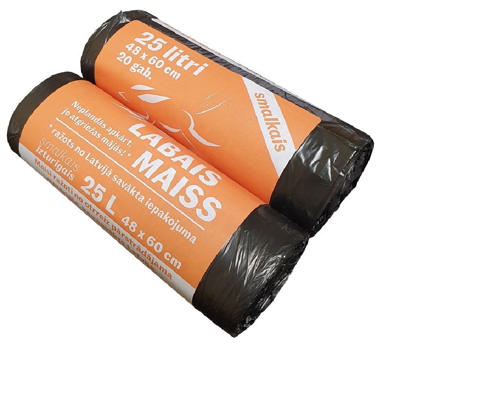 Atkritumu maisi LABAIS MAISS LDPE, smalkie, 25l, melni, 48x60cm, 10mk, 20gab (400-11923)