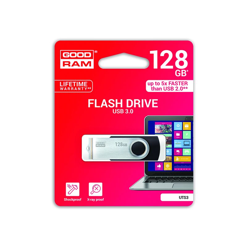 Atmiņa USB 3.2 Gen 1 GOODRAM UTS3 128GB, melnā krāsā (250-06362)