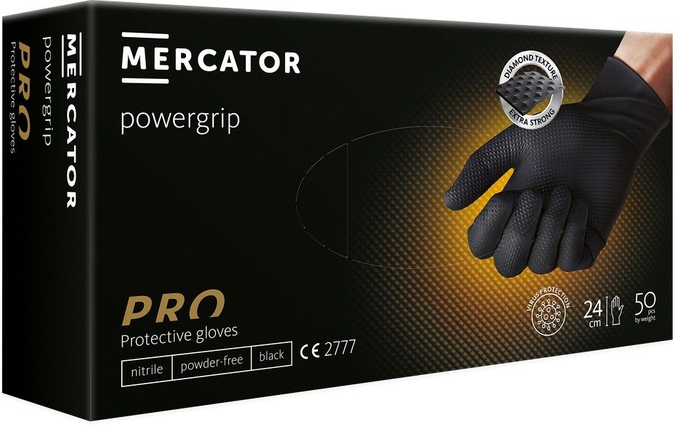 Cimdi nitrila MERCATOR Powergrip, melni, L izm., 50gab (400-10559)