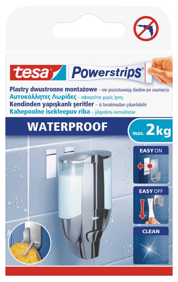 Pašlīmējošas loksnes tesa Powerstrips®, abpusējas, ūdensizturīgas