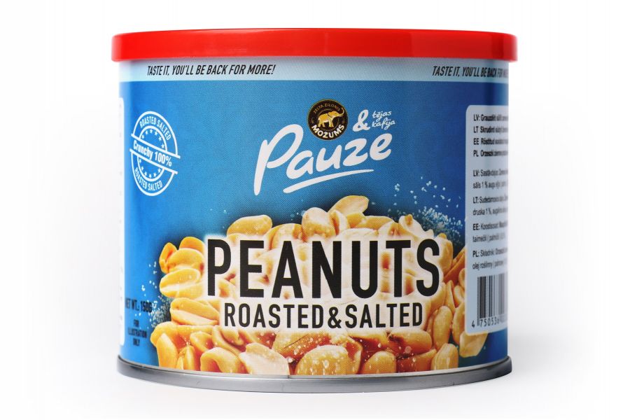Zemesrieksti PAUZE, grauzdēti, sālīti, bundžā, 150g