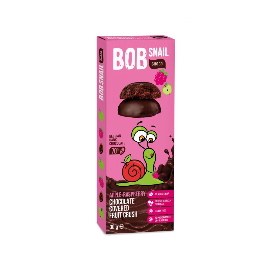 Ābolu-aveņu konfektes tumšajā šokolādē BOB SNAIL, 30g (450-27785)