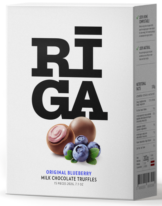 Piena šokolādes trifeles ar melleņu jogurta krēma pildījumu "Rīga" 202g (450-13795)