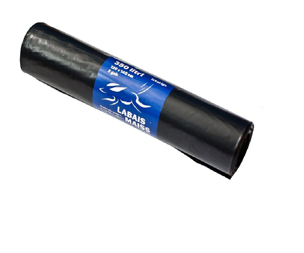 Atkritumu maisi LABAIS MAISS LDPE, 350l, melni, 120x140cm, 50mk, 5gab (400-11921)