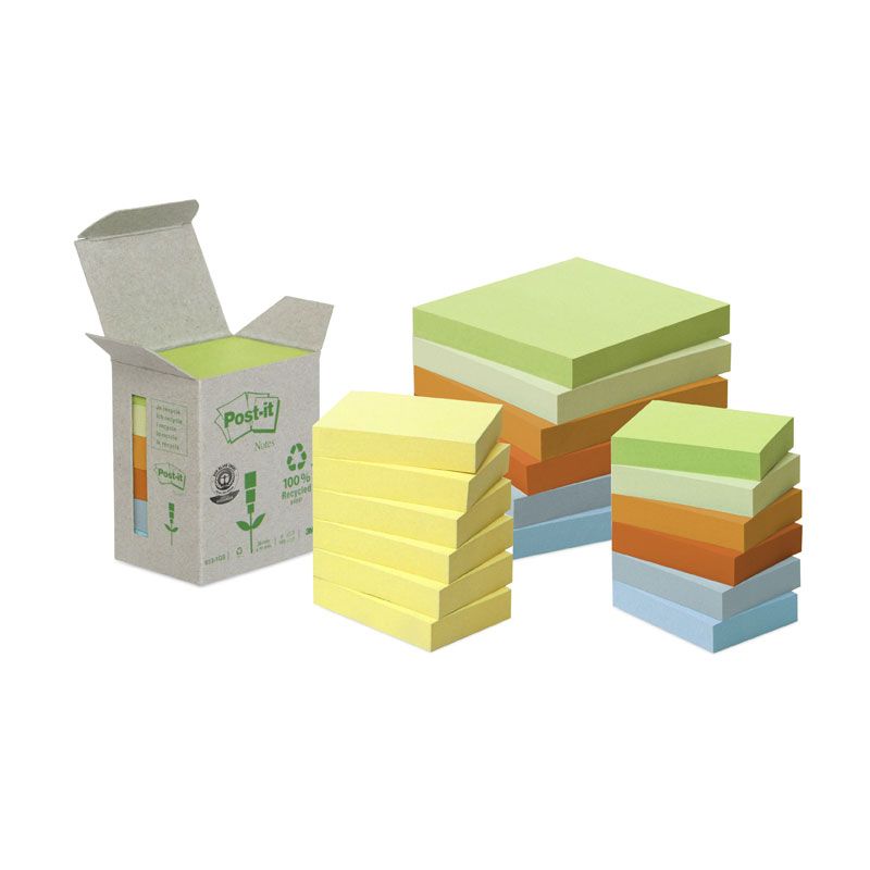 Piezīmju līmlapiņas Post-it Recycled, dzeltenas, ar