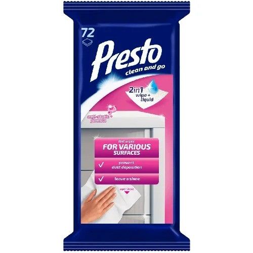 Tīrīšanas salvetes PRESTO CLEAN, mēbelēm, antistatiskas