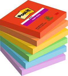 Piezīmju līmlapiņas Post-it Super Sticky, Playful Color, 76 mm x 76 mm, 6 iepak./pakā (100-10393)