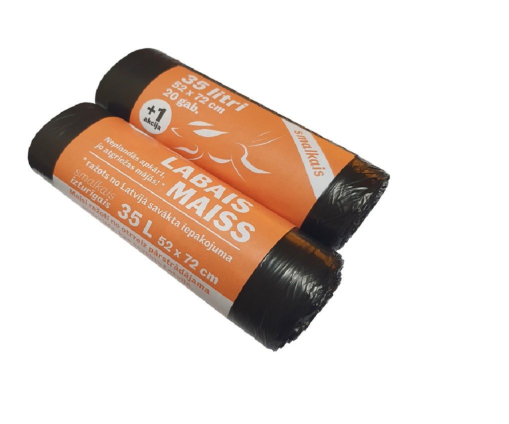 Atkritumu maisi LABAIS MAISS LDPE, smalkie, 35l, melni, 52x72cm, 10mk, 20gab (400-11924)