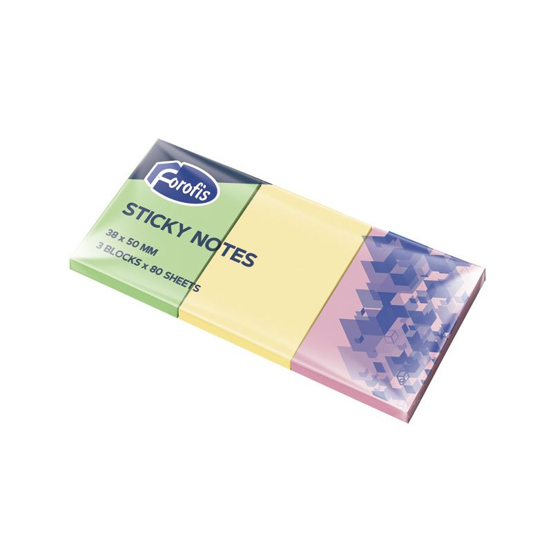 Līmlapiņas komplekts FOROFIS 3 neona krāsas x 80lp. 38x50mm (100-11775)