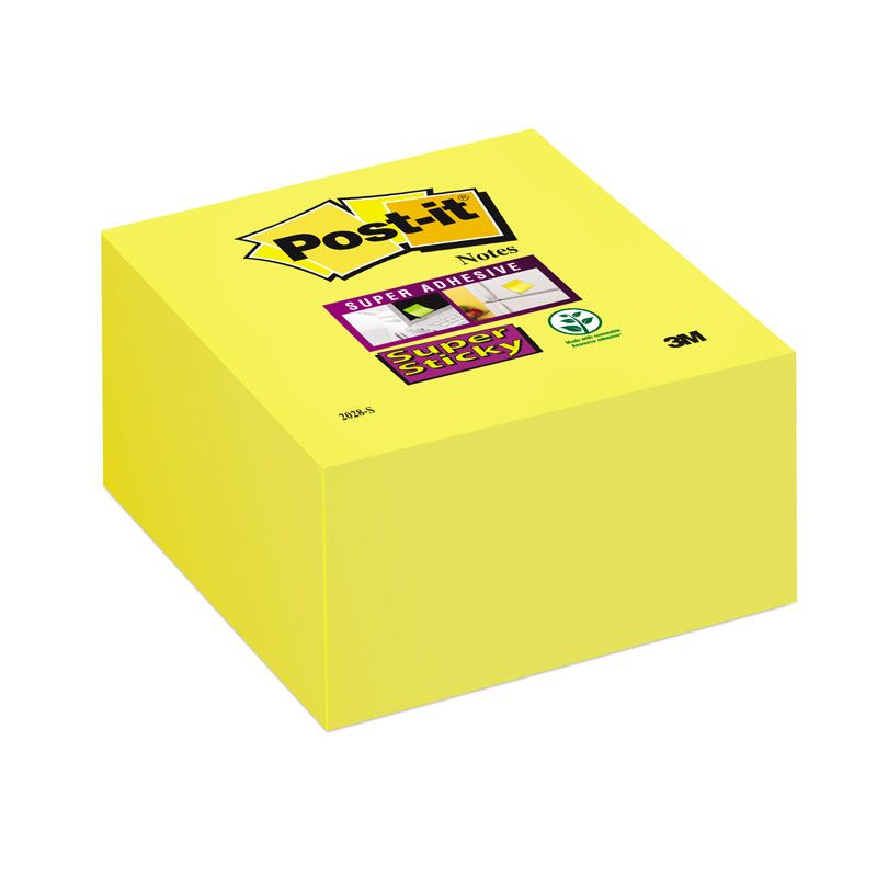 Piezīmju līmlapiņu kubs Post-it Super Sticky,350lpp, 76x76mm, dzeltens (100-00921)