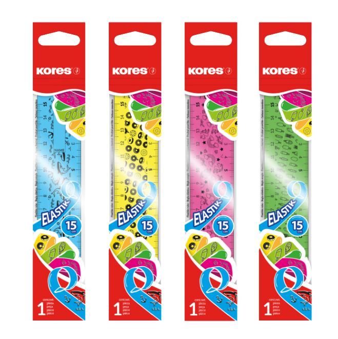 Lineāls KORES ELASTIC, elastīgs, 15 cm