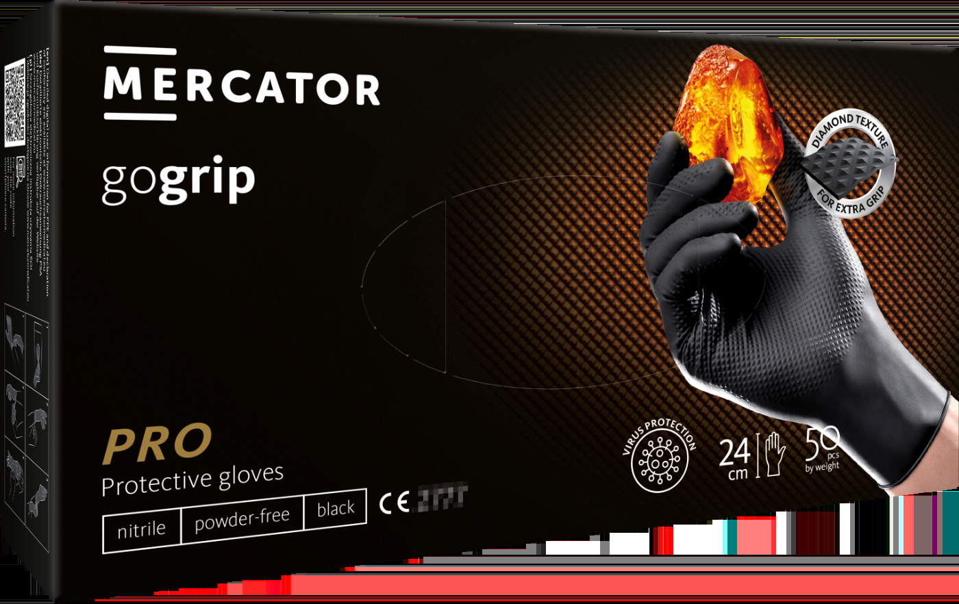 Cimdi nitrila MERCATOR Powergrip, melni, XL izm., 50gab (400-10560)