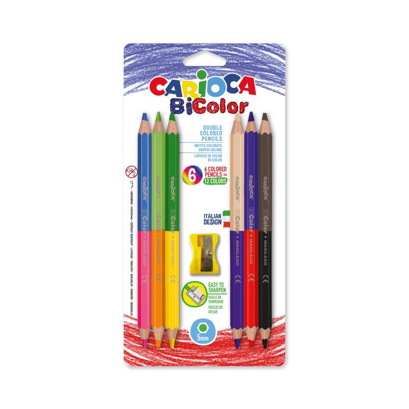 Krāsainie zīmuļi CARIOCA Bi-Color Maxi, blisterī